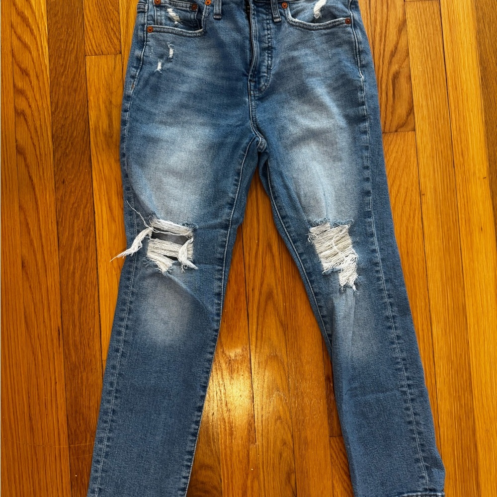 Madewell Distressed Straight Leg Blue Jeans